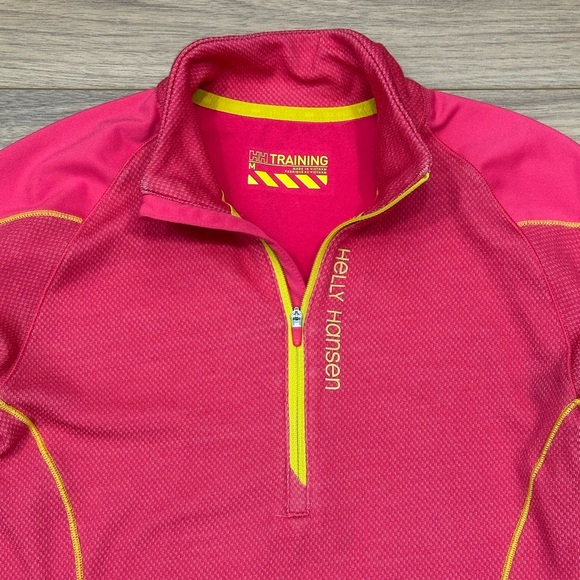 Helly Hanson Training Merino Wool Blend Quarter Zip Pullover Pink/Yellow Medium - Picture 3 of 14